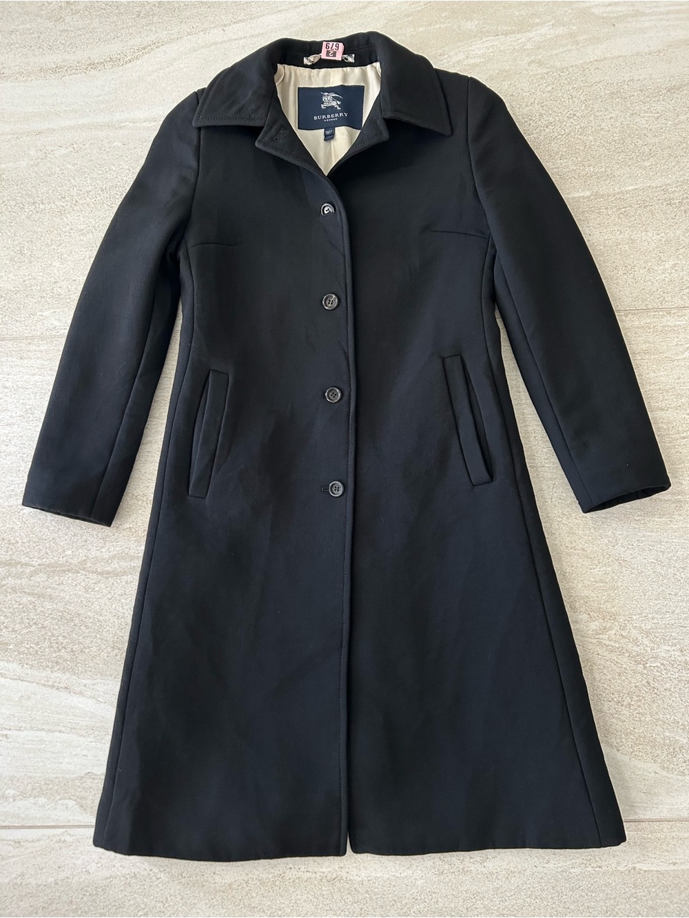 BURBERRY BLACK 100% VIRGIN WOOL TAILORED OVERCOAT/CAR COAT MADE IN ITALY SIZE 4